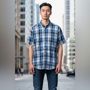 Tommy Hilfiger Blue Plaid Casual Button Down Shirt